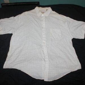Vintage Wedgefield Men's White/Cream Plaid Button Up Short Sleeve Shirt XXXL